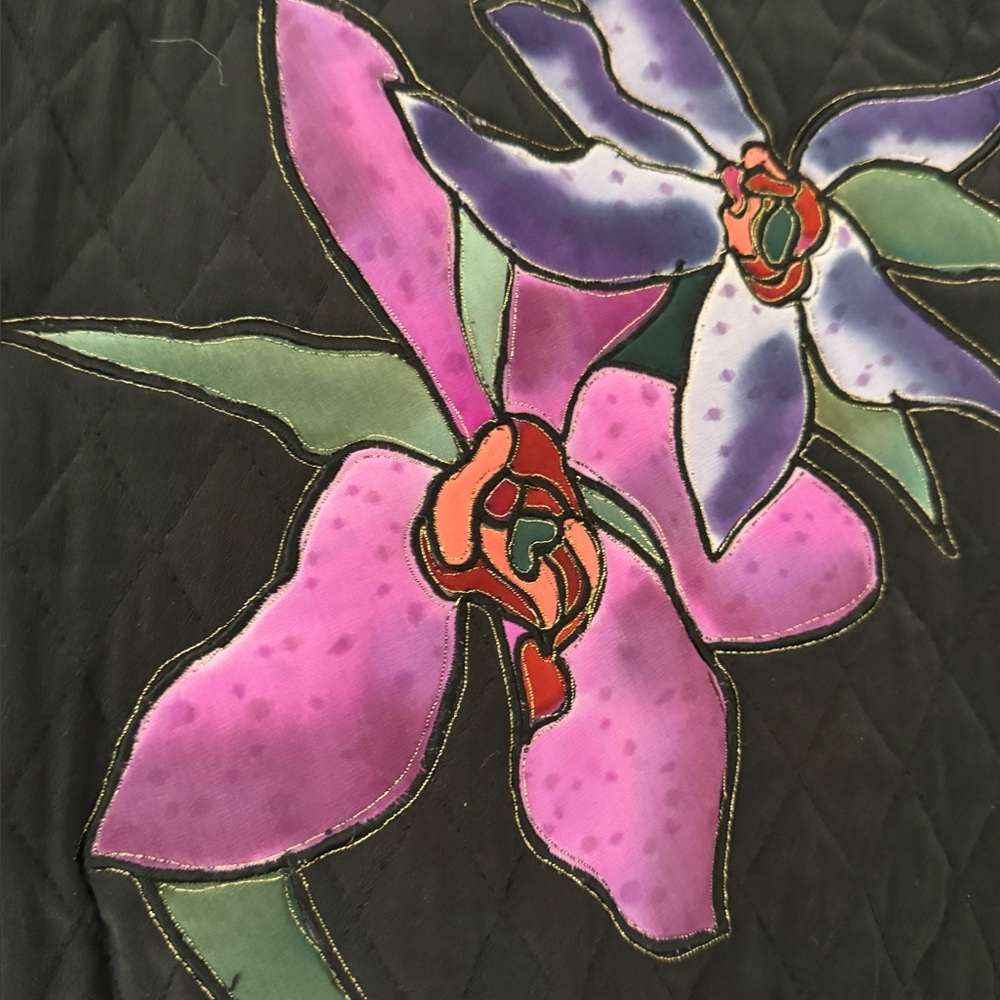 BOGO 🔥🌞Vintage Silk Scapes Floral Embroidered Black Jacket w/Scarf - Picture 6 of 10